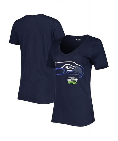 Women's College Navy Seattle Seahawks Ink Dye Sideline V-Neck T-Shirt Navy $15.17 Tops