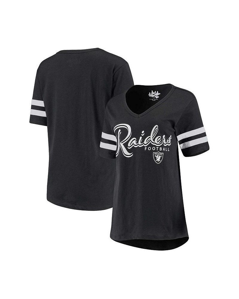 Women's Black Las Vegas Raiders Triple Play V-Neck T-shirt Black $29.99 Tops