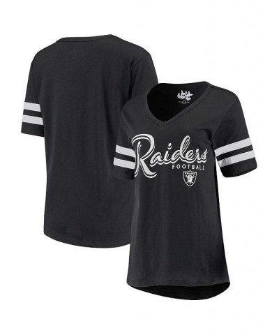 Women's Black Las Vegas Raiders Triple Play V-Neck T-shirt Black $29.99 Tops