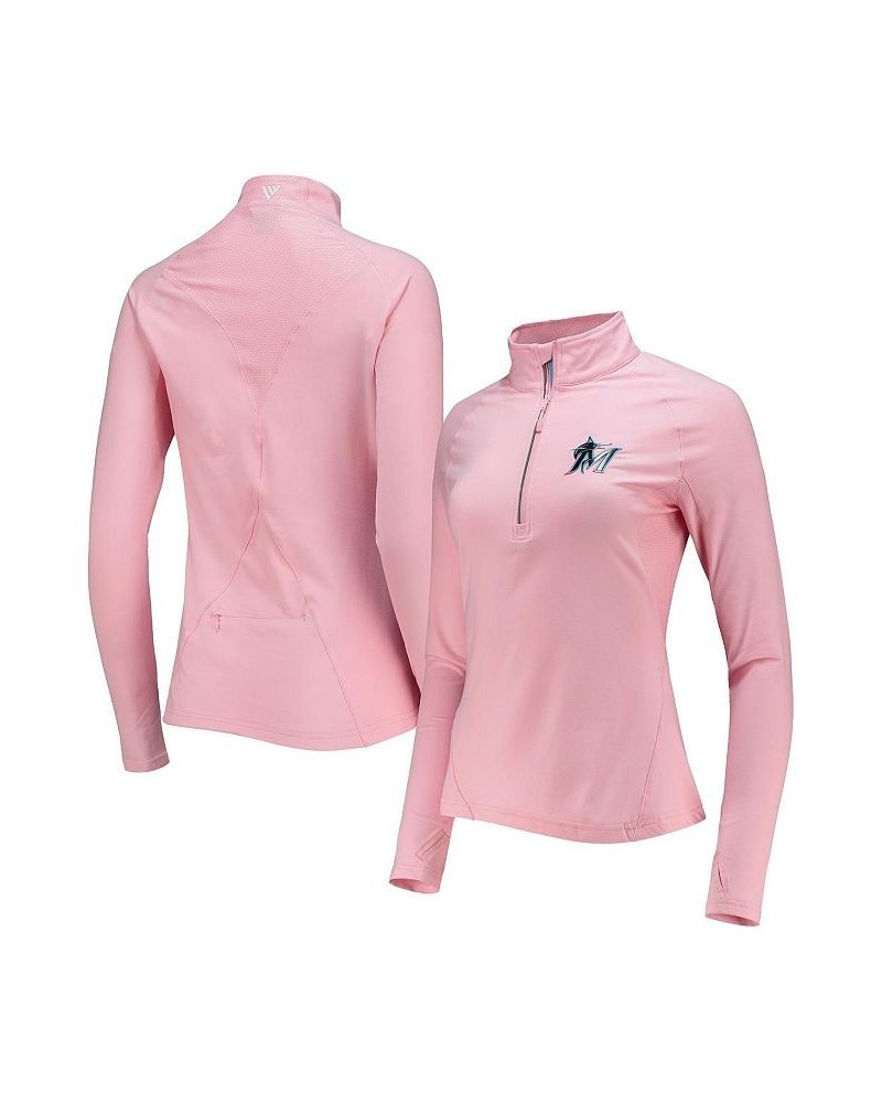 Women's Pink Miami Marlins Energy Half-Zip Raglan Jacket Pink $47.30 Jackets