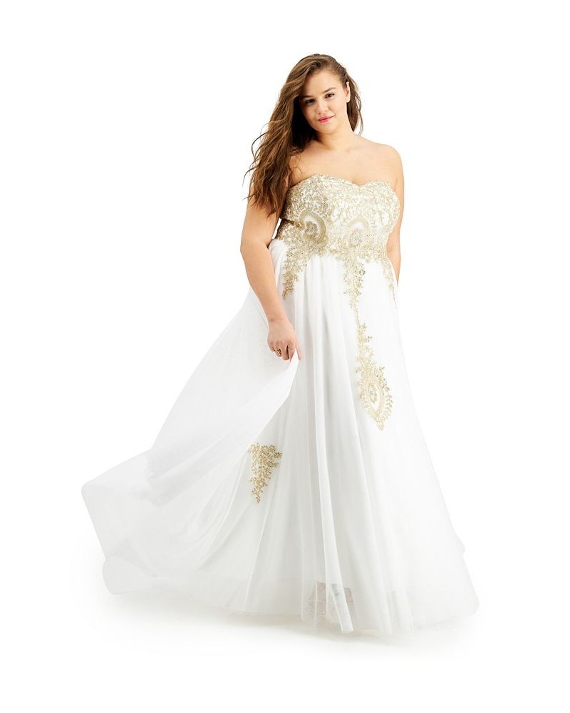 Trendy Plus Size Strapless Embellished Gown Ivory/Cream $73.28 Dresses