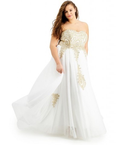 Trendy Plus Size Strapless Embellished Gown Ivory/Cream $73.28 Dresses