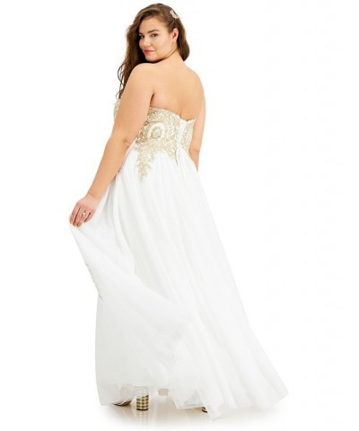 Trendy Plus Size Strapless Embellished Gown Ivory/Cream $73.28 Dresses