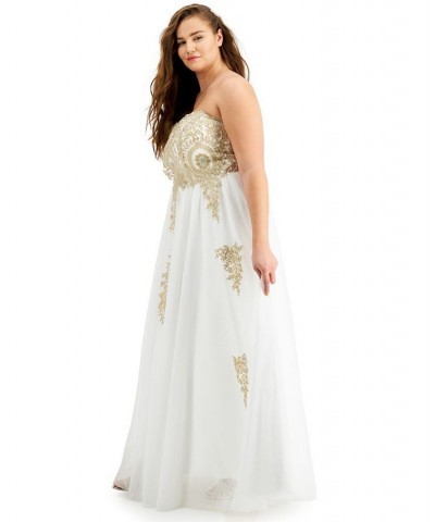 Trendy Plus Size Strapless Embellished Gown Ivory/Cream $73.28 Dresses