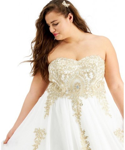 Trendy Plus Size Strapless Embellished Gown Ivory/Cream $73.28 Dresses