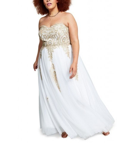 Trendy Plus Size Strapless Embellished Gown Ivory/Cream $73.28 Dresses