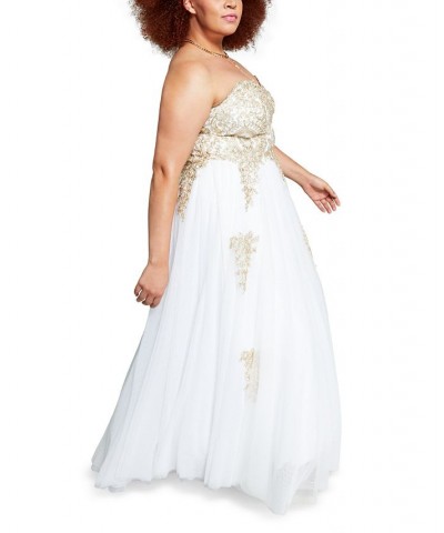 Trendy Plus Size Strapless Embellished Gown Ivory/Cream $73.28 Dresses