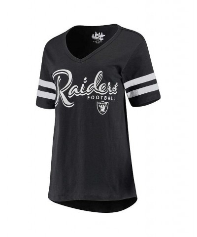 Women's Black Las Vegas Raiders Triple Play V-Neck T-shirt Black $29.99 Tops