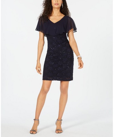 Sequined Lace Capelet Dress Navy $53.46 Dresses