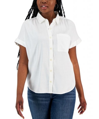 Women's Short-Sleeve Collared Camp Shirt Bright White $29.70 Tops