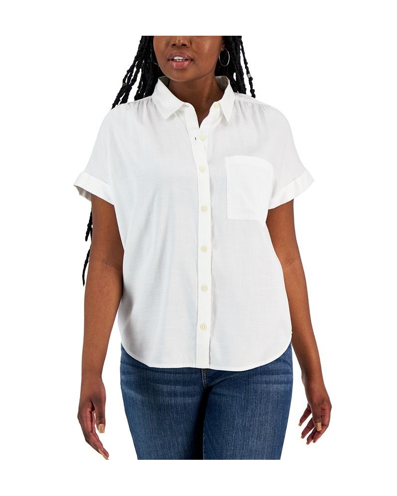 Women's Short-Sleeve Collared Camp Shirt Bright White $29.70 Tops