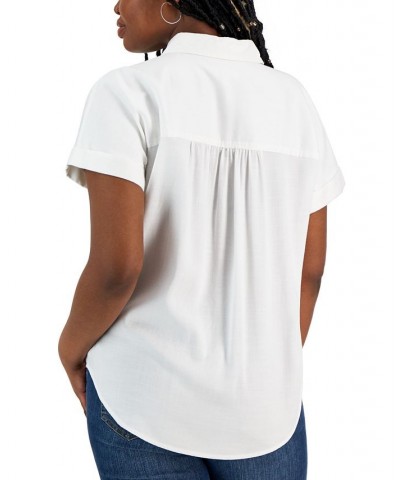 Women's Short-Sleeve Collared Camp Shirt Bright White $29.70 Tops