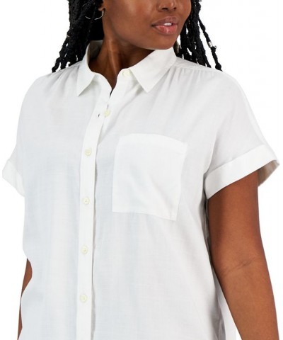 Women's Short-Sleeve Collared Camp Shirt Bright White $29.70 Tops