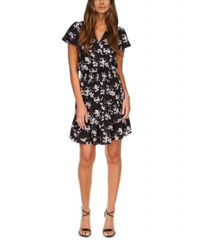 Women's Printed Faux-Wrap Dress Regular & Petite Black/ White $54.45 Dresses