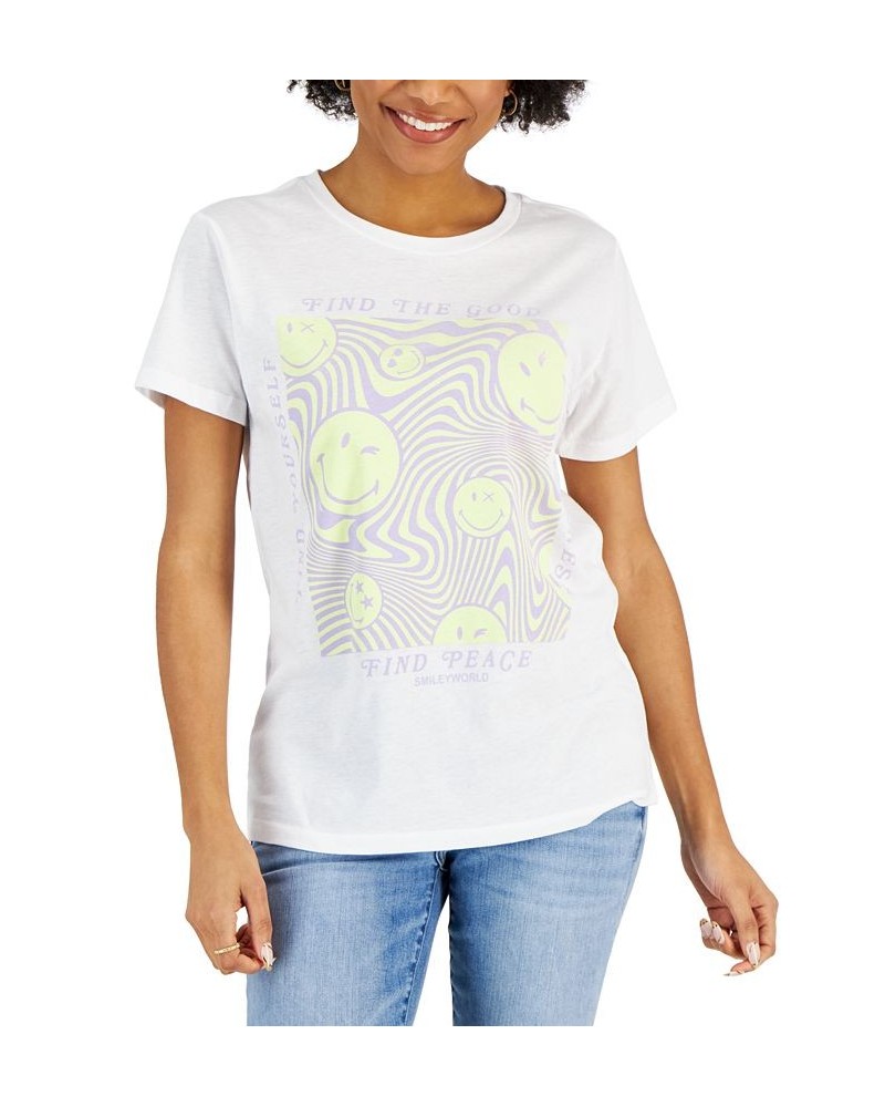 Juniors' Smiley Swirl Graphic T-Shirt White $11.20 Tops