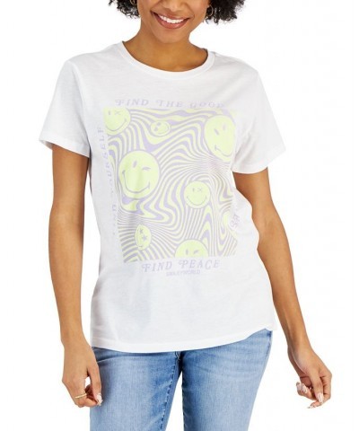 Juniors' Smiley Swirl Graphic T-Shirt White $11.20 Tops