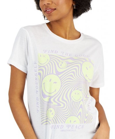 Juniors' Smiley Swirl Graphic T-Shirt White $11.20 Tops