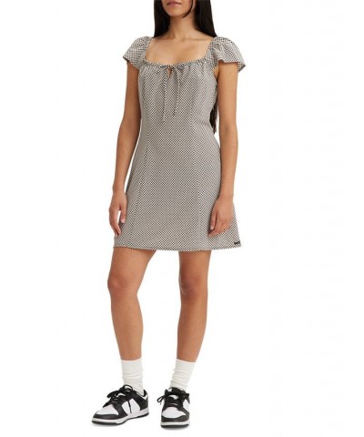 Women's Misha Checkered Flutter-Sleeve Dress Baby Check Sunny Cream $33.39 Dresses