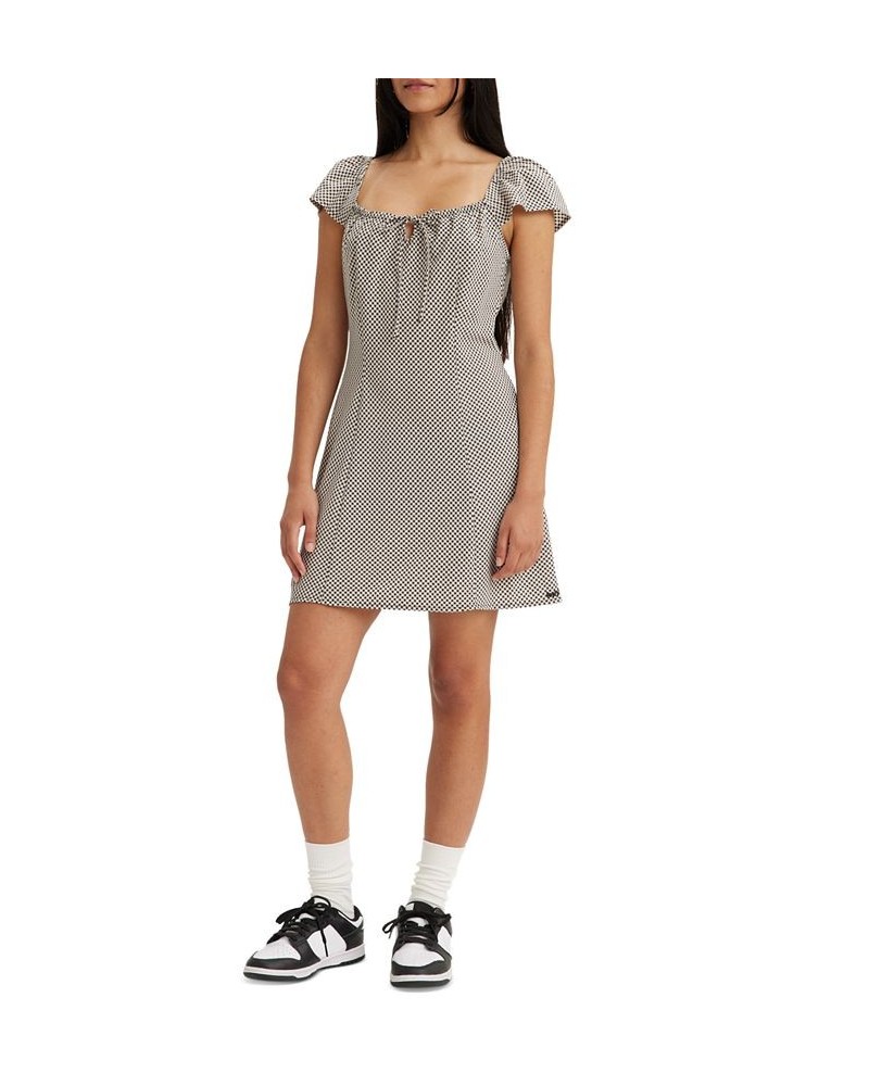 Women's Misha Checkered Flutter-Sleeve Dress Baby Check Sunny Cream $33.39 Dresses