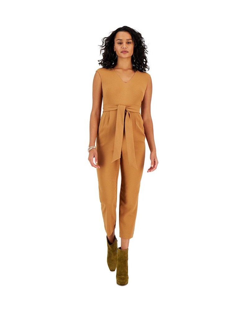 Women's V-Neck Tie-Waist Jumpsuit Toasted Almond $41.42 Pants