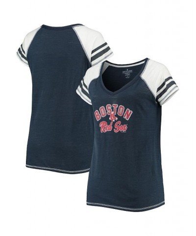 Women's Navy Boston Red Sox Curvy Colorblock Tri-Blend Raglan V-Neck T-shirt Navy $35.39 Tops