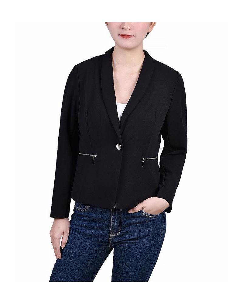 Petite Cropped Long Sleeve Crepe Jacket Black $14.19 Jackets