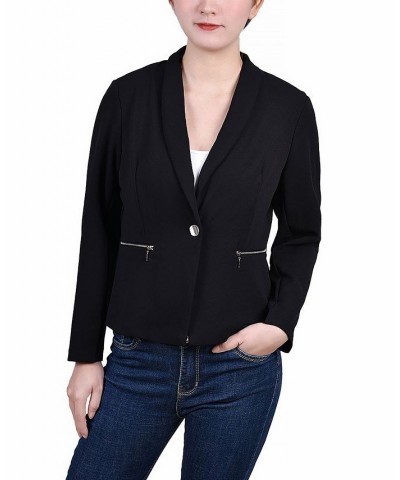 Petite Cropped Long Sleeve Crepe Jacket Black $14.19 Jackets