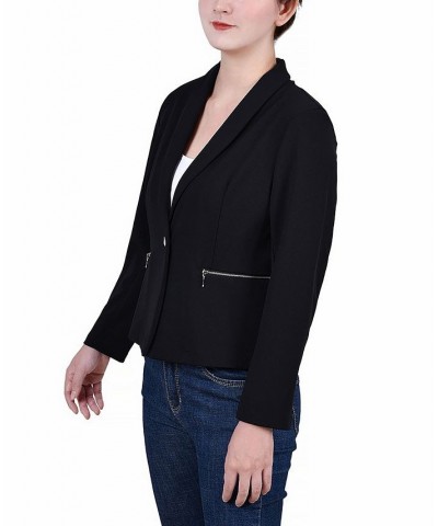 Petite Cropped Long Sleeve Crepe Jacket Black $14.19 Jackets