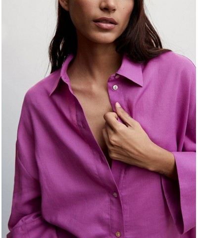 Women's Oversize Striped Shirt Purple $32.90 Tops