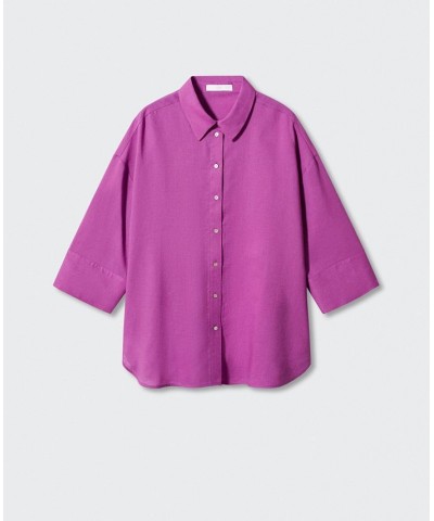 Women's Oversize Striped Shirt Purple $32.90 Tops