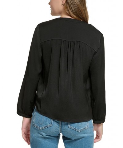 Petite Long-Sleeve Henley Top Black $24.88 Tops