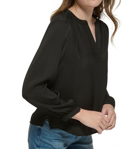 Petite Long-Sleeve Henley Top Black $24.88 Tops