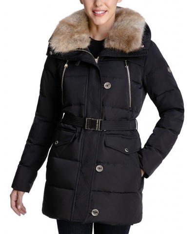 Petite Belted Faux-Fur-Collar Down Puffer Coat Black $86.40 Coats