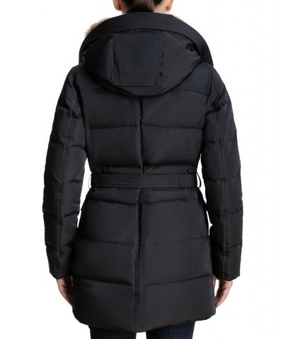 Petite Belted Faux-Fur-Collar Down Puffer Coat Black $86.40 Coats