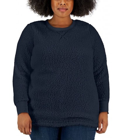 Plus Size Sherpa Tunic Blue $10.89 Sweatshirts