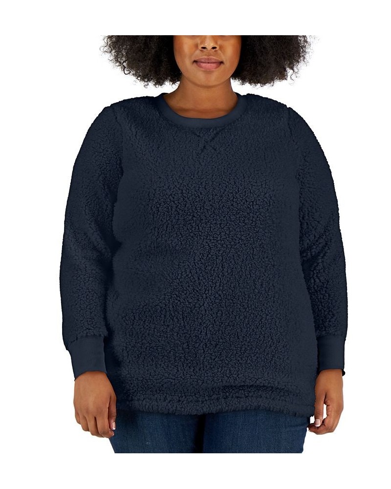 Plus Size Sherpa Tunic Blue $10.89 Sweatshirts