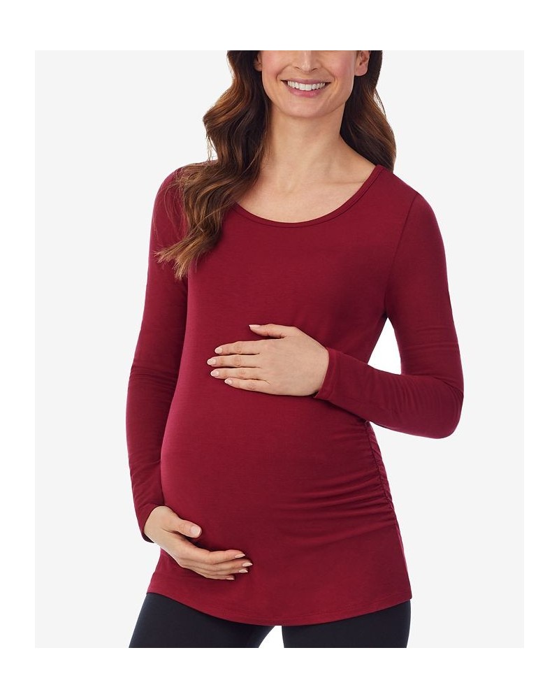 Women's Softwear with Stretch Maternity Long Sleeve Ballet Neck Top Red $11.41 Tops