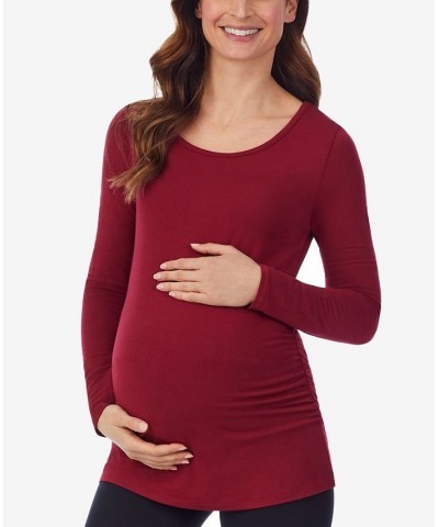 Women's Softwear with Stretch Maternity Long Sleeve Ballet Neck Top Red $11.41 Tops