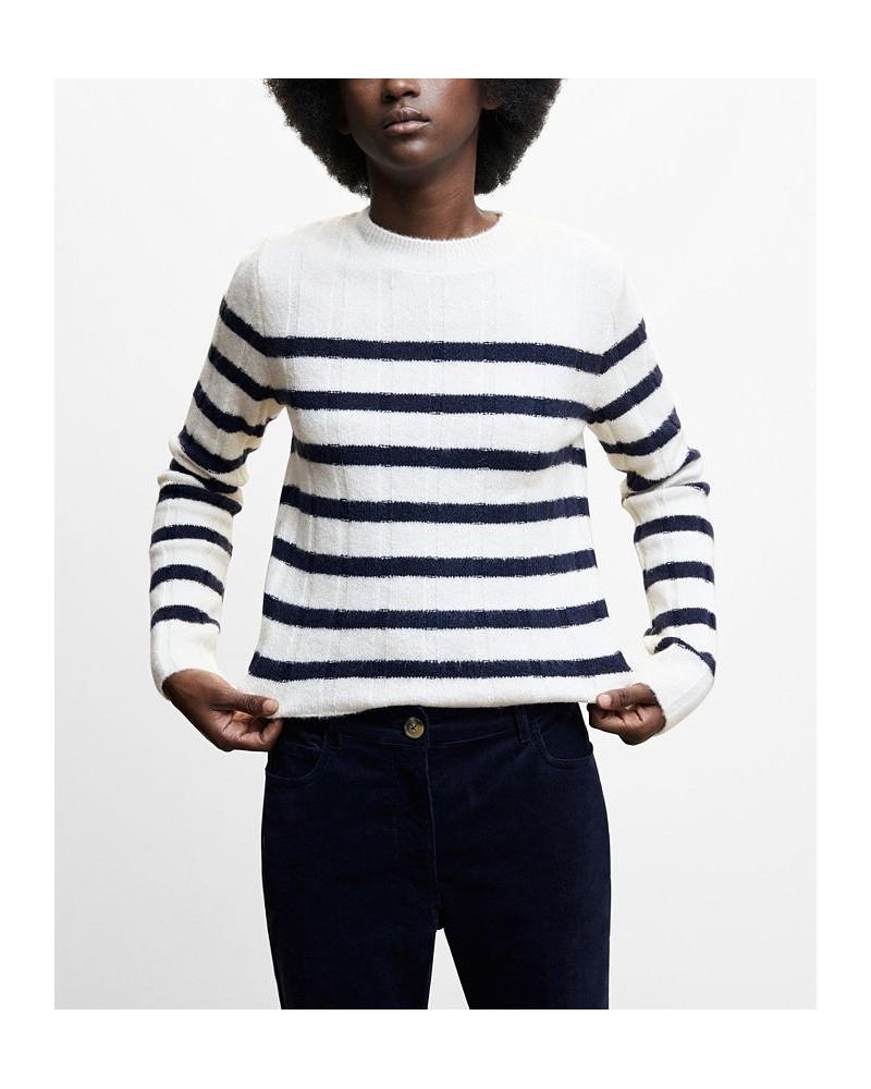 Women's Round-Neck Striped Sweater Off White $32.20 Sweaters