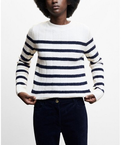 Women's Round-Neck Striped Sweater Off White $32.20 Sweaters