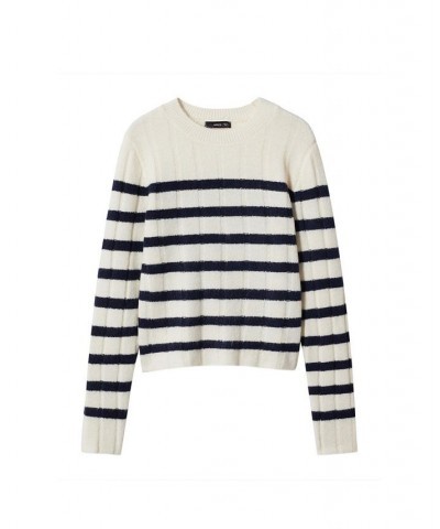 Women's Round-Neck Striped Sweater Off White $32.20 Sweaters