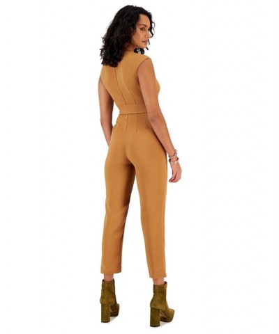 Women's V-Neck Tie-Waist Jumpsuit Toasted Almond $41.42 Pants