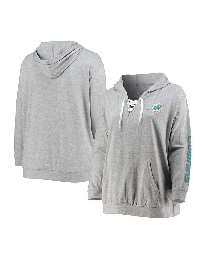 Women's Plus Size Heathered Gray Miami Dolphins Lace-Up Pullover Hoodie Heathered Gray $22.40 Sweatshirts