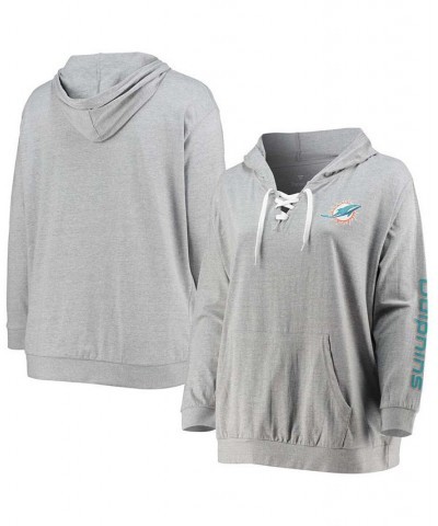 Women's Plus Size Heathered Gray Miami Dolphins Lace-Up Pullover Hoodie Heathered Gray $22.40 Sweatshirts