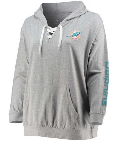 Women's Plus Size Heathered Gray Miami Dolphins Lace-Up Pullover Hoodie Heathered Gray $22.40 Sweatshirts