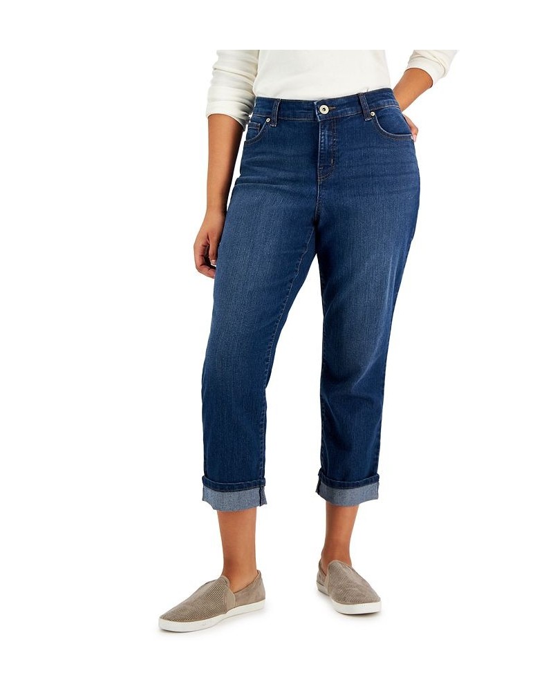 Women's Curvy Cuffed Capri Jeans Blue Lapis $17.69 Jeans