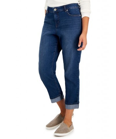 Women's Curvy Cuffed Capri Jeans Blue Lapis $17.69 Jeans