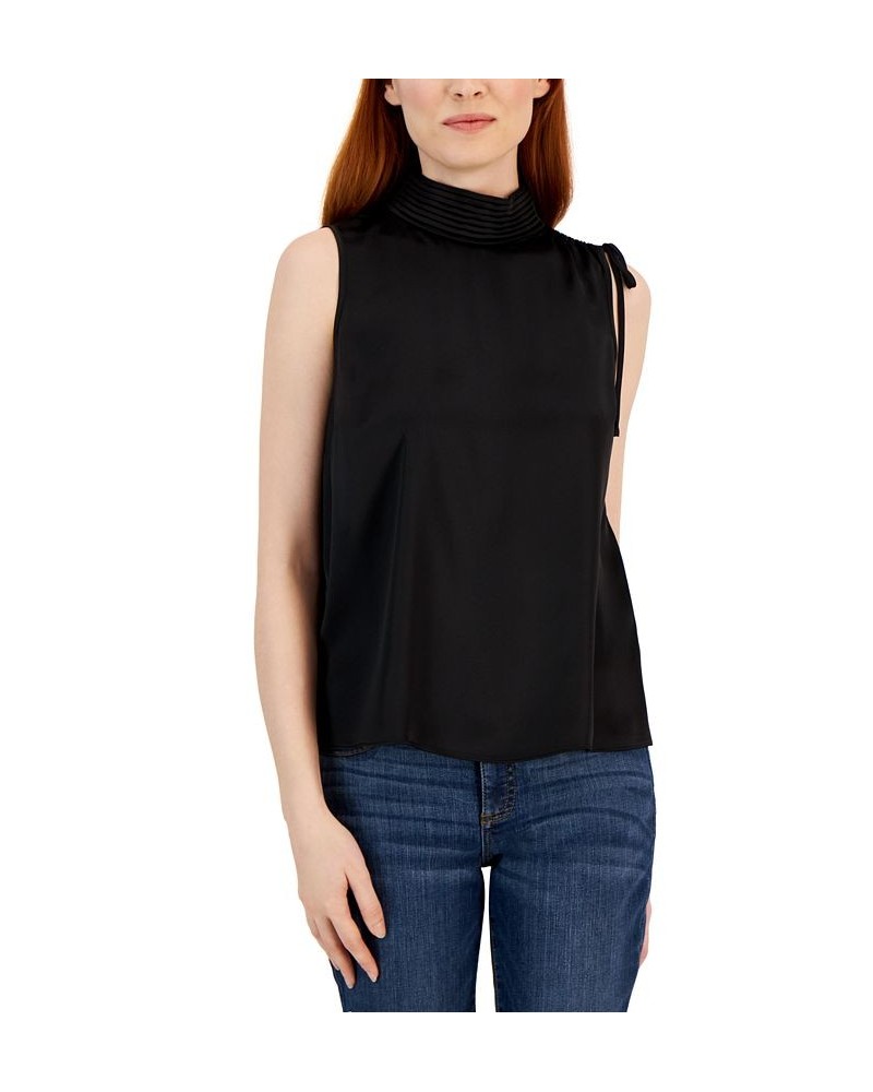 Women's Ruched Mock-Neck Top Deep Black $20.11 Tops