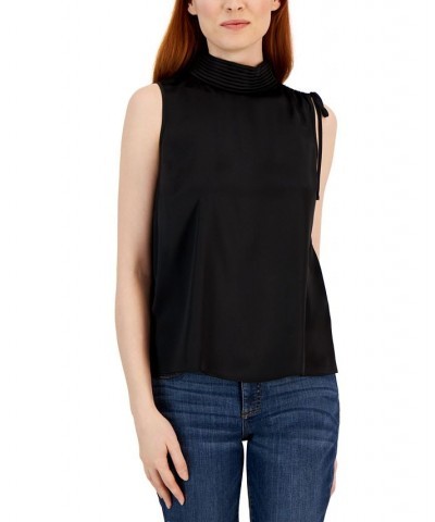 Women's Ruched Mock-Neck Top Deep Black $20.11 Tops