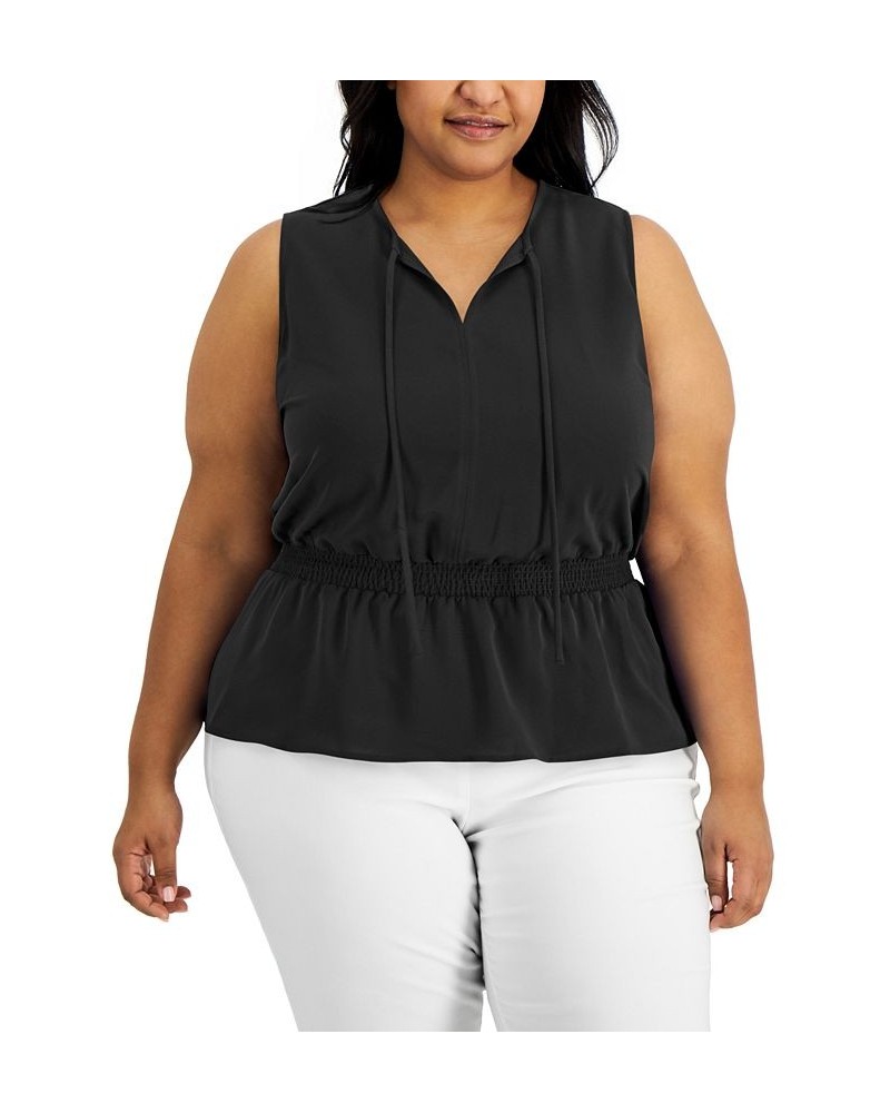 Plus Size Smocked Waist Top Deep Black $8.98 Tops